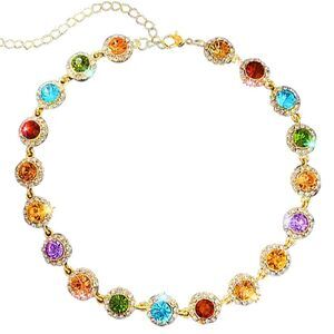 Rainbow Crystal Choker Necklace Gold for Women